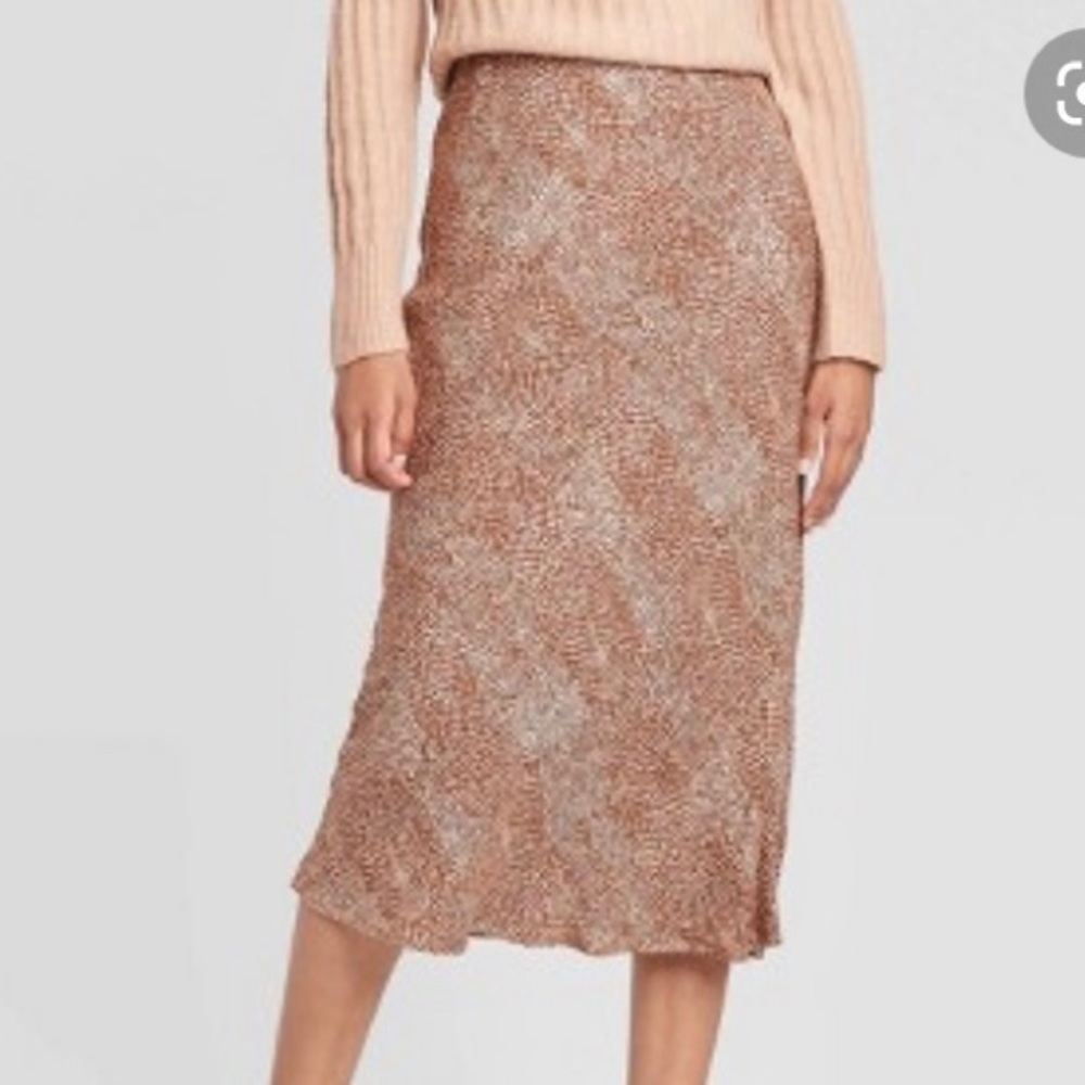 A New Day snakeskin brown midi skirt size M